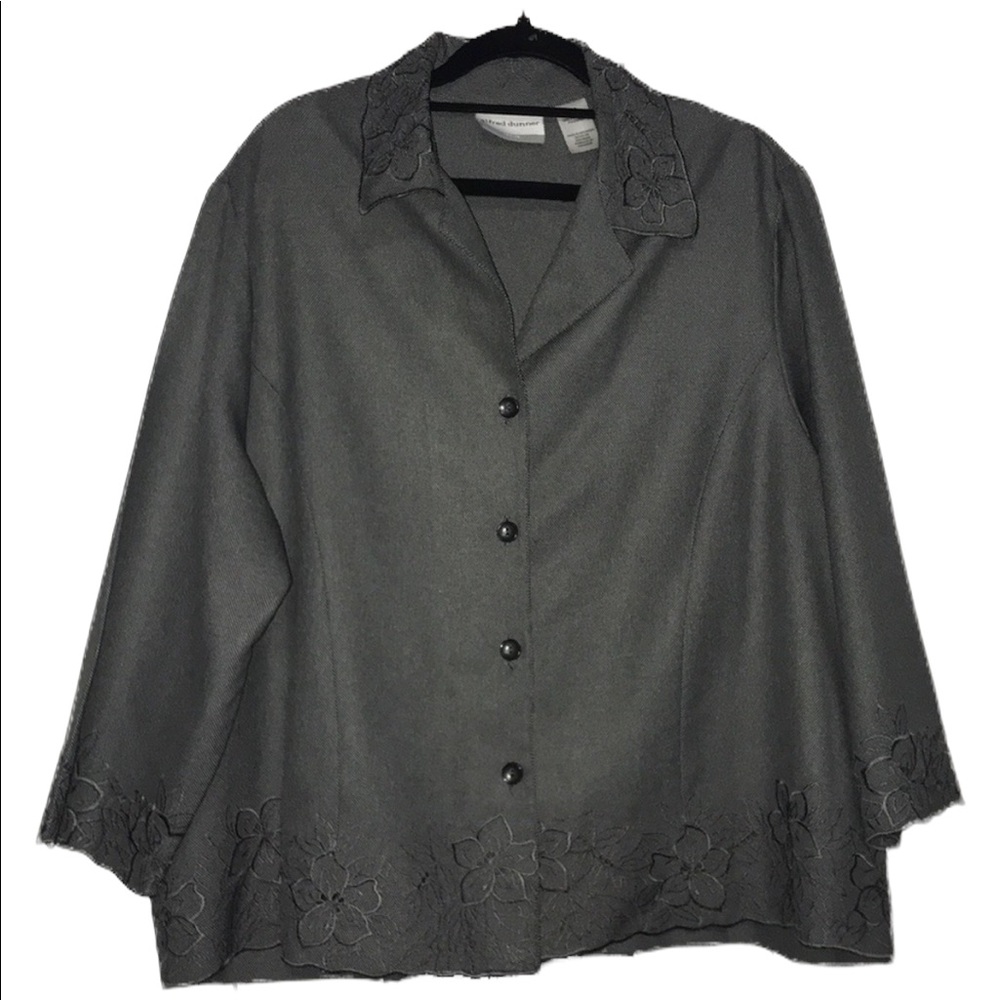 Alfred Dunner Embroidered Blouse - Gray - Size 18P